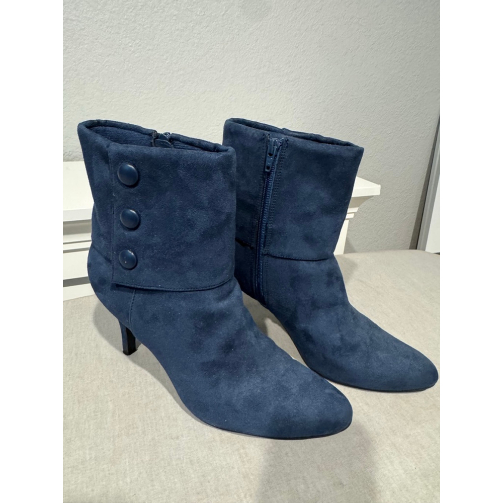 Women's FIONI Blue Vegan Faux Suede Ankle Boots & Booties Size 10